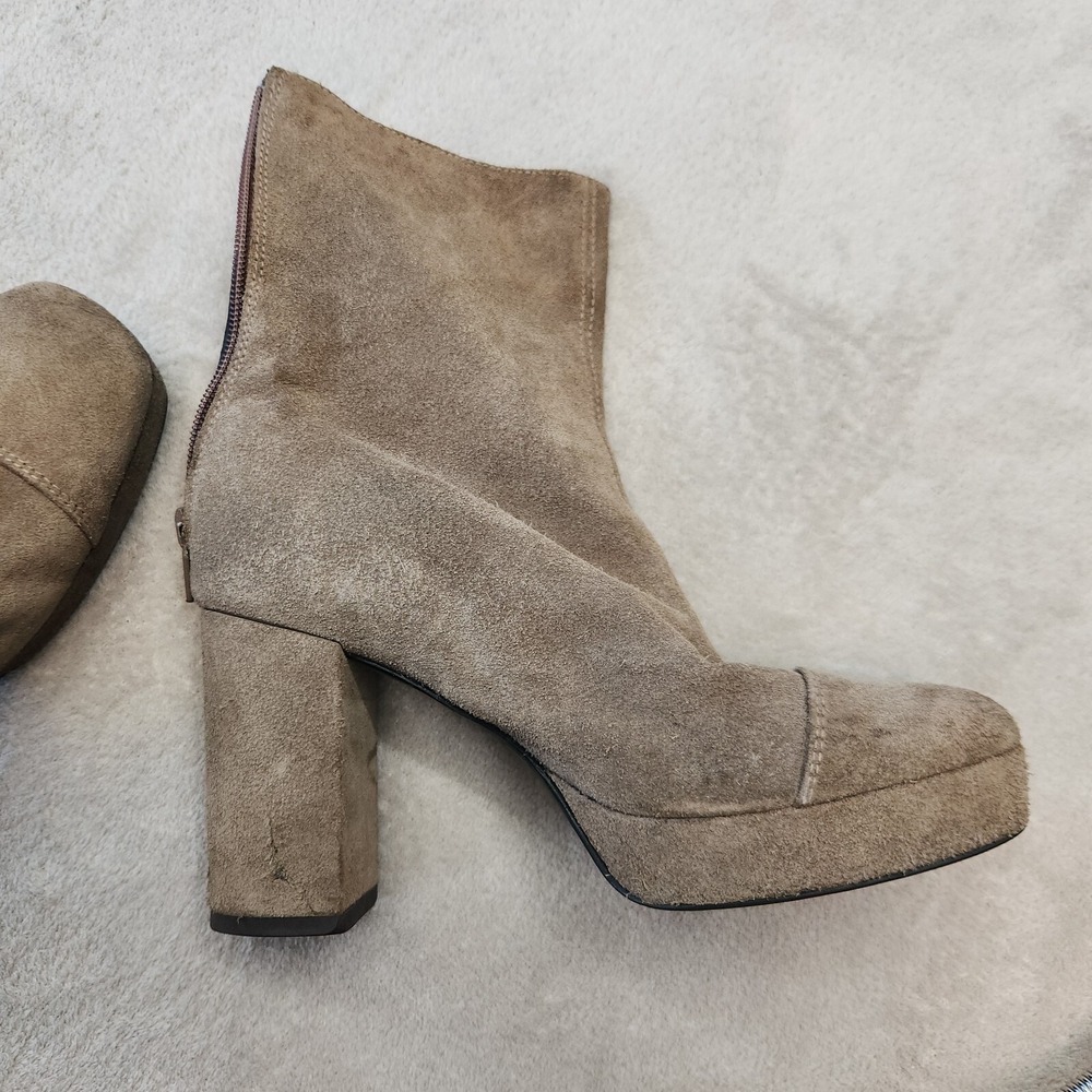 Free People Suede Platform Boots 37 Taupe Ankle Chunky Heel Y2K Made Spain